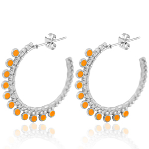 Boucles d'oreilles en acier Inox cr&eacute;oles 30mm Argent&eacute;-orange
