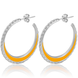 Boucles d'oreilles en acier Inox cr&eacute;oles 30mm Argent&eacute;-orange