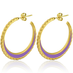 Boucles d'oreilles en acier Inox cr&eacute;oles 30mm Dor&eacute;-violet