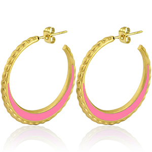 Boucles d'oreilles en acier Inox cr&eacute;oles 30mm Dor&eacute;-rose