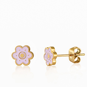 Boucles d'oreilles en acier Inox fleur Lilas-dor&eacute;