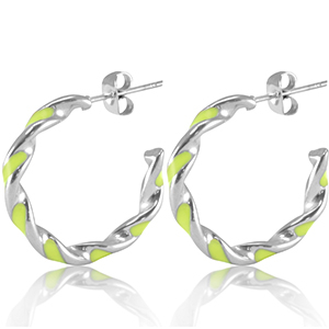 Boucles d'oreilles en acier Inox Vert lime n&eacute;on-argent&eacute;