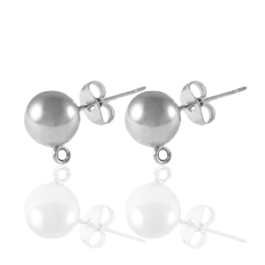 Boucles d'oreilles / puces d&rsquo;oreilles en acier Inox avec anneau 6mm Argent&eacute;