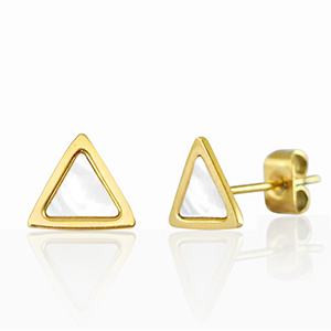 Boucles d'oreilles / puces d&rsquo;oreilles en acier Inox triangle Dor&eacute;-blanc perle