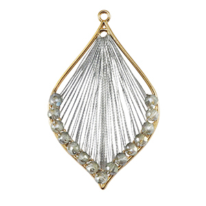 Pendentifs au crochet avec fil macram&eacute; et perles &agrave; facettes goutte Dor&eacute;-gris m&eacute;tallique