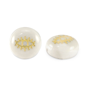 Perles en verre rondelles effet nacr&eacute; &oelig;il Blanc-dor&eacute;