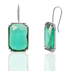 Boucles d&rsquo;oreilles / puces d&rsquo;oreilles en verre Crystal Glass rectangle Vert-argent&eacute;