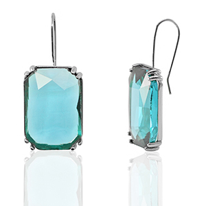 Boucles d&rsquo;oreilles / puces d&rsquo;oreilles en verre Crystal Glass rectangle Bleu-argent&eacute;