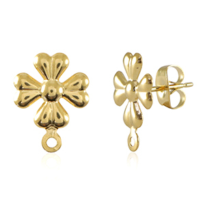 Appr&ecirc;ts en acier Inox boucles d'oreilles / puces d&rsquo;oreilles fleur avec anneau Dor&eacute;