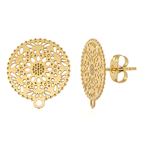 Appr&ecirc;ts en acier Inox boucles d'oreilles / puces d&rsquo;oreilles 15mm avec anneau Dor&eacute;