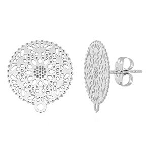 Appr&ecirc;ts en acier Inox boucles d'oreilles / puces d&rsquo;oreilles 15mm avec anneau Argent&eacute;