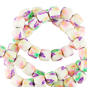 Perles en polym&egrave;re 6mm Blanc-multicolore