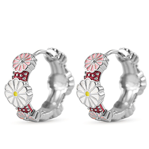 M&eacute;tal TQ laiton cr&eacute;oles &eacute;maill&eacute;es fleur Argent&eacute;-blanc rose