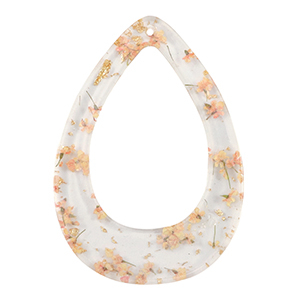 Pendentifs en r&eacute;sine avec fleurs s&eacute;ch&eacute;es goutte Dor&eacute;-rose clair