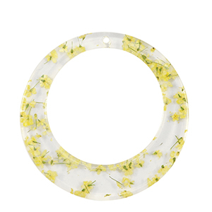 Pendentifs en r&eacute;sine avec fleurs s&eacute;ch&eacute;es 39mm Jaune