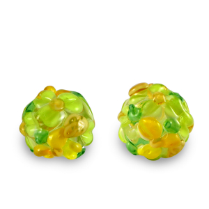 Perles en verre peintes &agrave; la main fleur Transparent-vert lime orange
