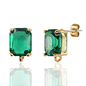 Boucles d&rsquo;oreilles / puces d&rsquo;oreilles en verre Crystal Glass avec anneau rectangle Vert-dor&eacute;