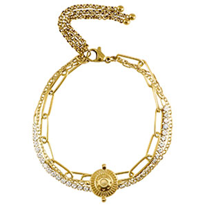 Bracelets en acier Inox triple rangs & strass Dor&eacute;