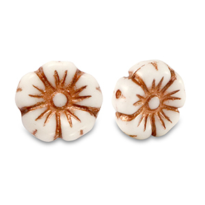 Perles tch&egrave;ques fleur 9mm Marron cuivre m&eacute;tallis&eacute;-blanc