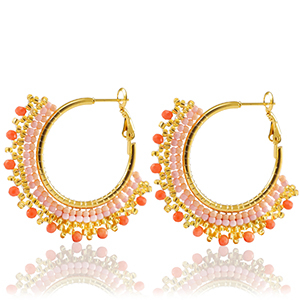 Boucles d'oreilles en acier Inox perles Orange-dor&eacute;