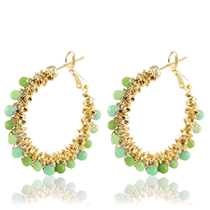 Boucles d'oreilles en acier Inox perles &agrave; facettes Vert-dor&eacute;