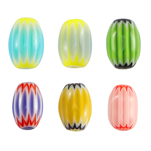 Perles Millefiori tube Multicolore vert-jaune