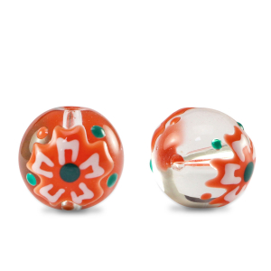 Perles en verre peintes &agrave; la main fleur Transparent-rouge blanc