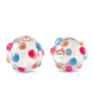 Perles en verre peintes &agrave; la main 14mm Transparent-rouge bleu