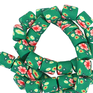 Perles en polym&egrave;re 6mm fleur Vert-multicolore