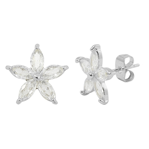 M&eacute;tal TQ laiton boucles d'oreilles / puces d&rsquo;oreilles zirconium fleur Argent&eacute;
