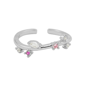 M&eacute;tal TQ laiton bague zirconium Argent&eacute;-cristal rose