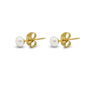 Boucles d'oreilles / puces en acier Inox perles 5mm D&oacute;re-blanc perle