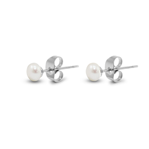 Boucles d'oreilles / puces en acier Inox perles 5mm Argent&eacute;-blanc perle