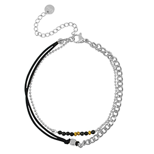 Bracelets en acier Inox duo rangs Argent&eacute;-noir