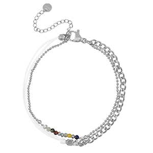 Bracelets en acier Inox duo rangs Argent&eacute;-Blanc