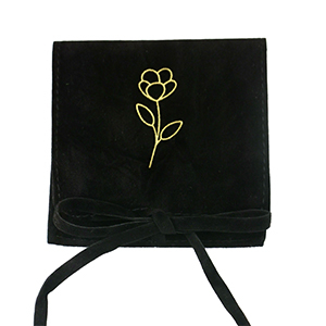 Sachet &agrave; bijoux fleur Noir-dor&eacute;