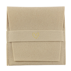 Sachet &agrave; bijoux coeur Beige latte-dor&eacute;