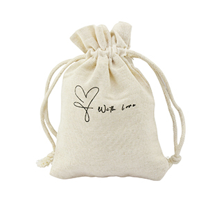 Sachet &agrave; bijoux en lin "with love" Blanc cass&eacute;
