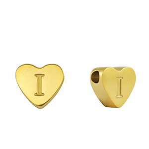 Perles en acier Inox coeur lettre I Dor&eacute;
