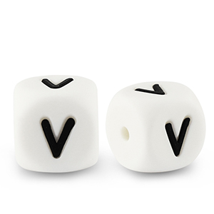 Perles lettres en silicone V Blanc-noir