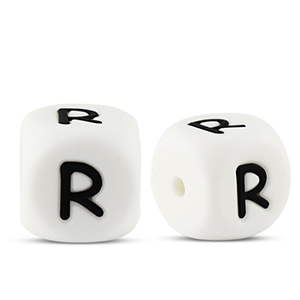 Perles lettres en silicone R Blanc-noir