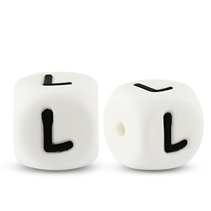 Perles lettres en silicone L Blanc-noir