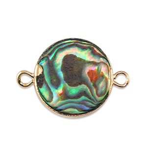 BQ Perles d'eau douce connecteur rond Dor&eacute;-Vert oc&eacute;an