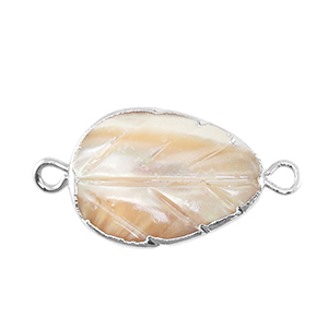 Perles d'eau douce connecteur feuille Argent&eacute;-taupe