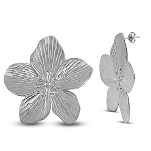 Boucles d'oreilles puces en acier Inox fleur Argent&eacute;