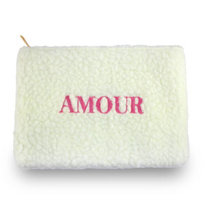 Trousse en peluche "AMOUR" Blanc cass&eacute;-rose