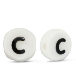 Perles lettres en c&eacute;ramique C Blanc-noir