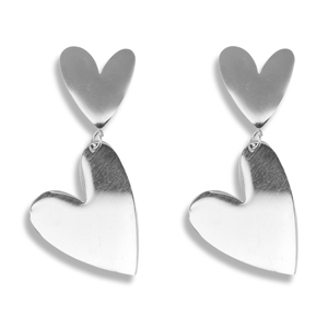 Boucles d'oreilles / puces en acier Inox coeur Argent&eacute;