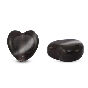 Perles en verre Oeil de chat coeur Anthracite