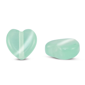 Perles en verre Oeil de chat coeur Turquoise menthe
